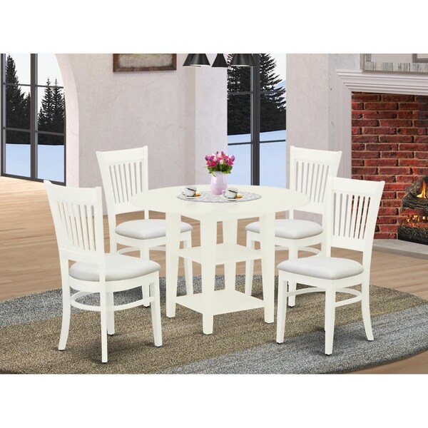 East West Furniture 5 Piece Sudbury Round Dinette Set - Linen White SUVA5-LWH-C - main